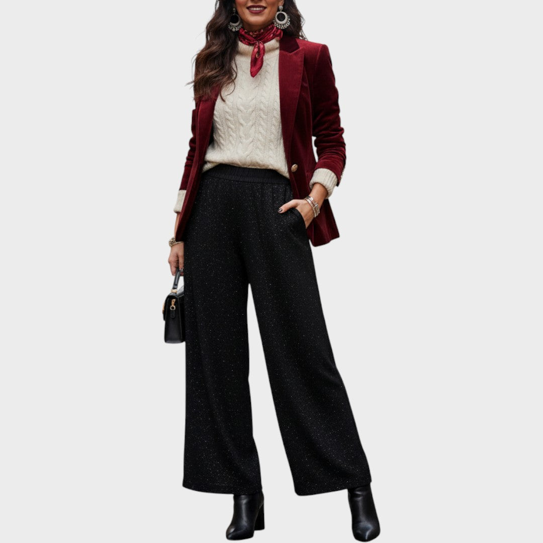 Verina - Széles Szárú Nadrág Csillogással 