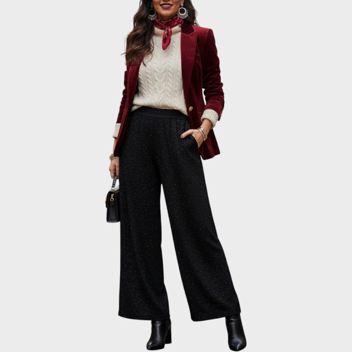 Verina - Széles Szárú Nadrág Csillogással 