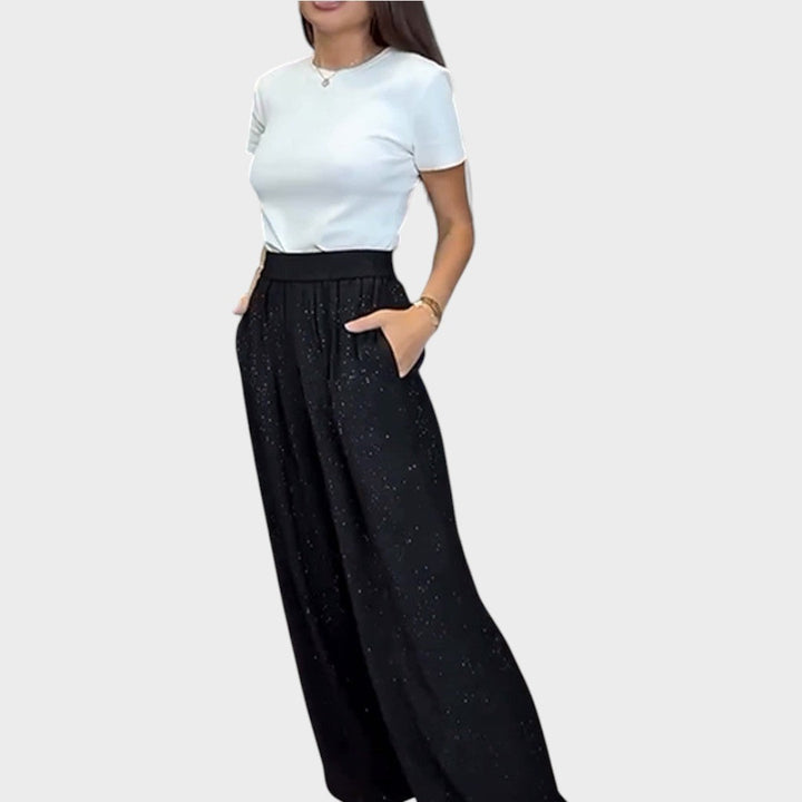 Verina - Széles Szárú Nadrág Csillogással 