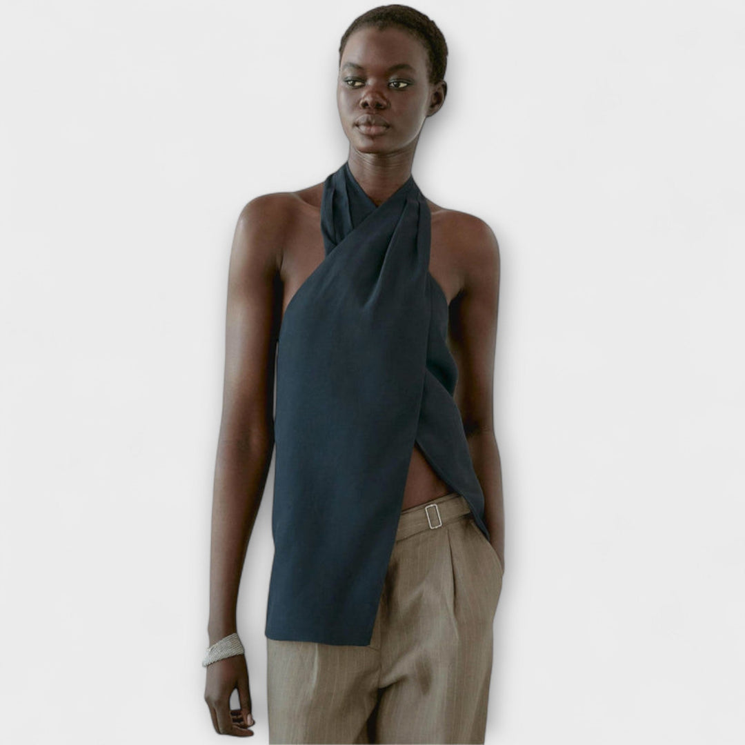 Beáta - Kék Nyakpántos Top Hátul Kivágással