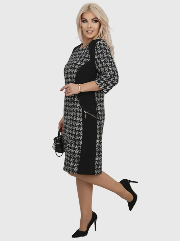 LYSA - Stílusos Mintás Midi Ruha