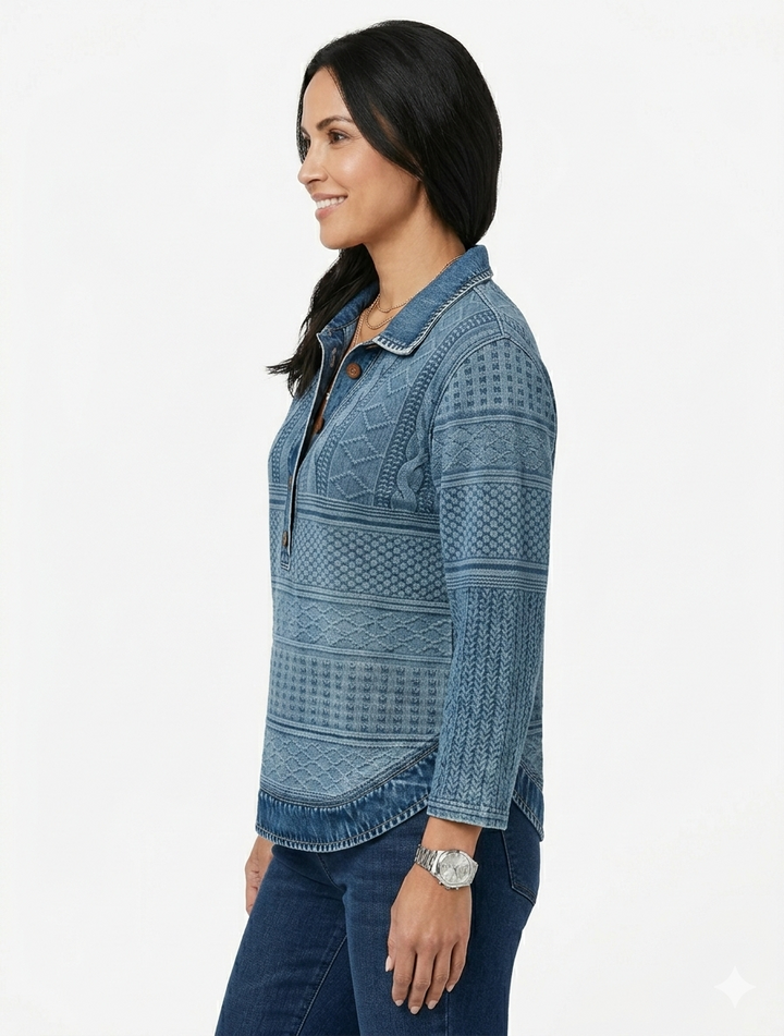 Dolores - Trendi Pulóver Fél Gombbal és Gallérral