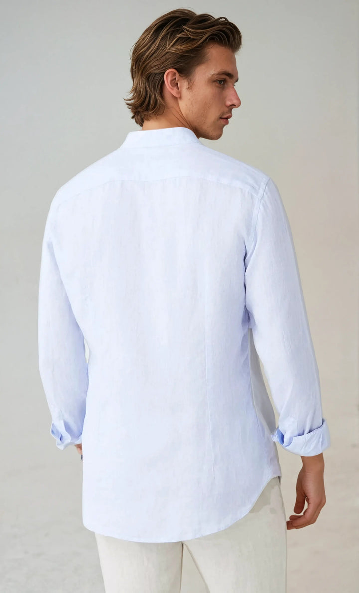 Magor - Világoskék lenvászon ing álló gallérral