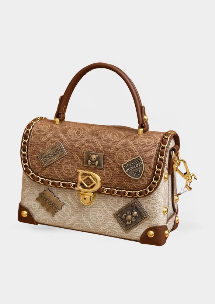 Linett - Válltáska Monogramos És Arany Részletekkel