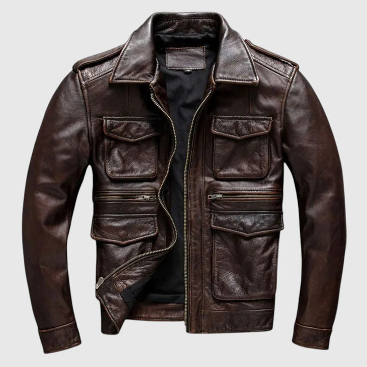László - Férfi Bőrkabát Zsebekkel