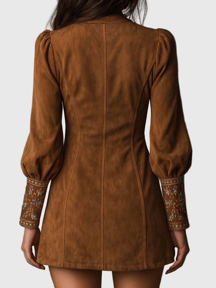 Petra - Hímzett mini velúr ruha Lila