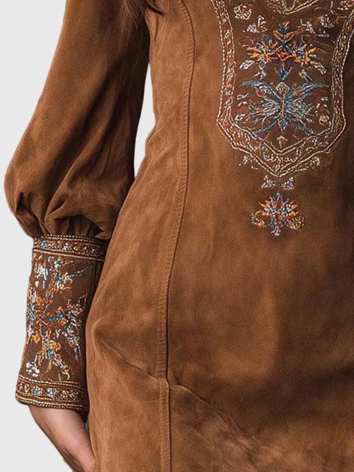 Petra - Hímzett mini velúr ruha Lila