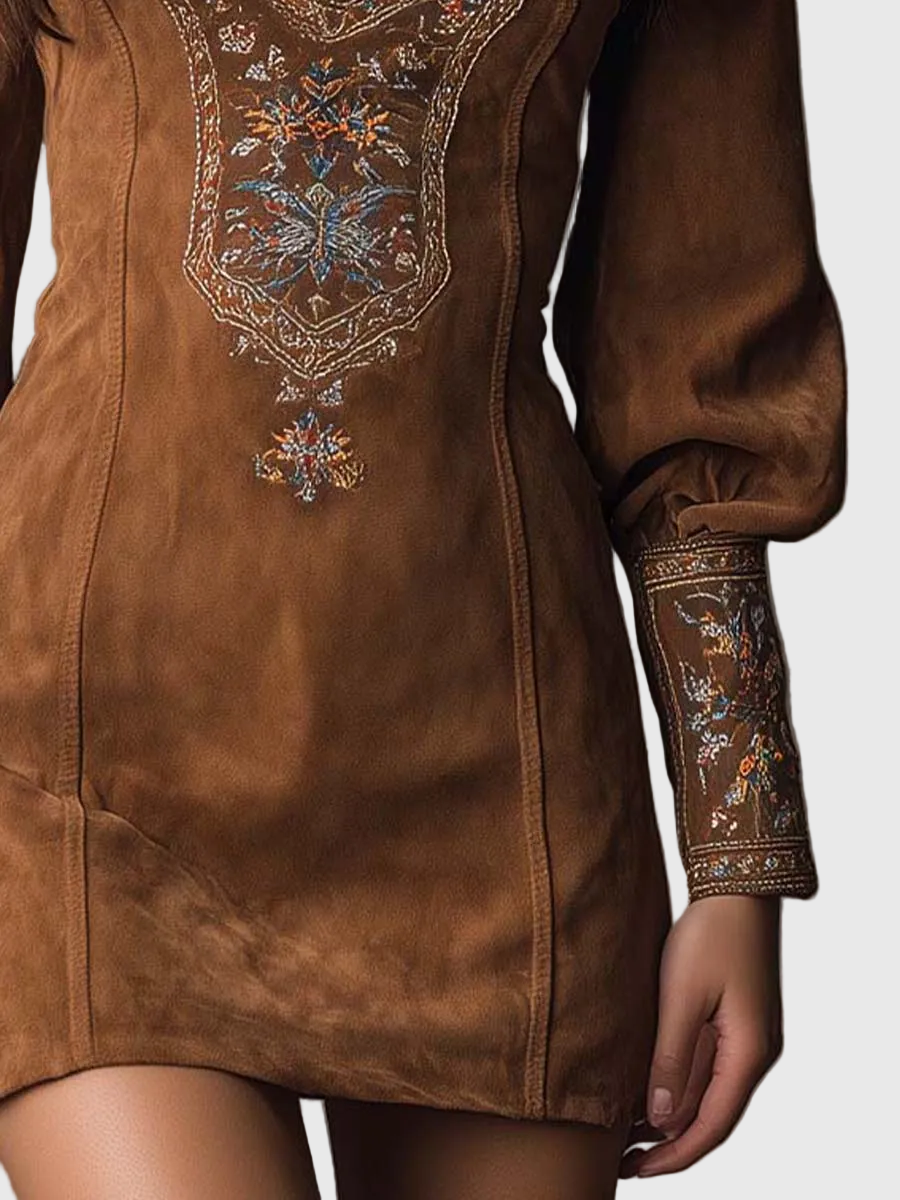 Petra - Hímzett mini velúr ruha Lila