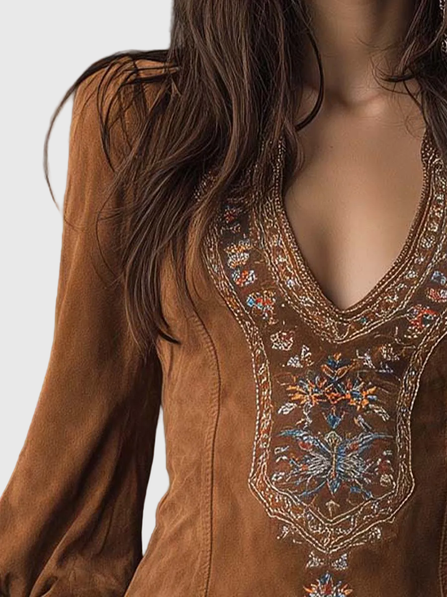 Petra - Hímzett mini velúr ruha Lila