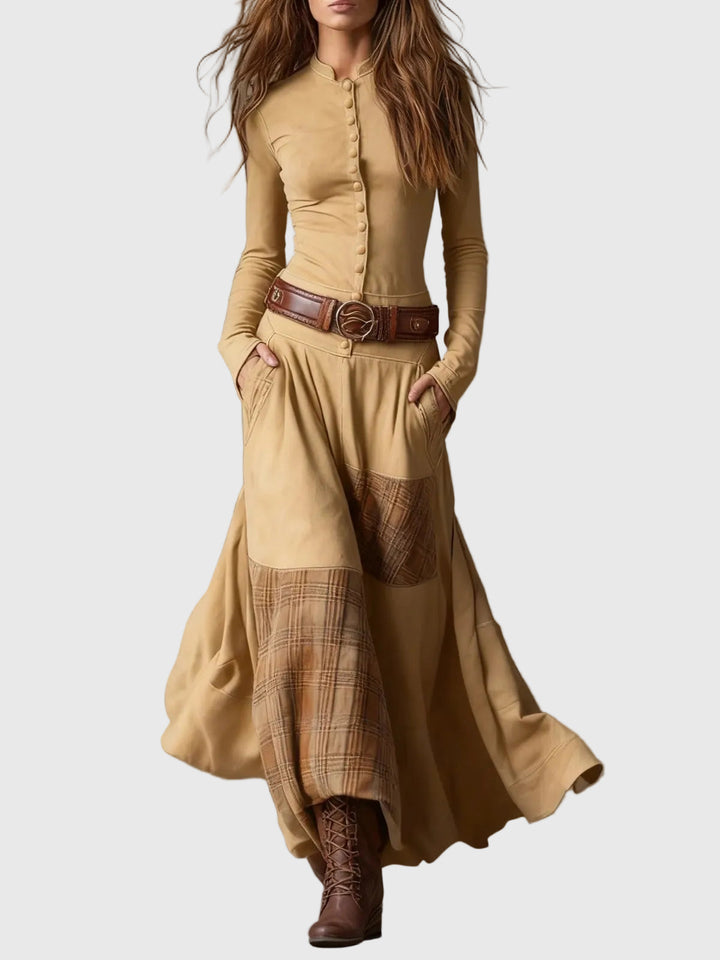 Isabelle - Velúr maxi ruha övvel