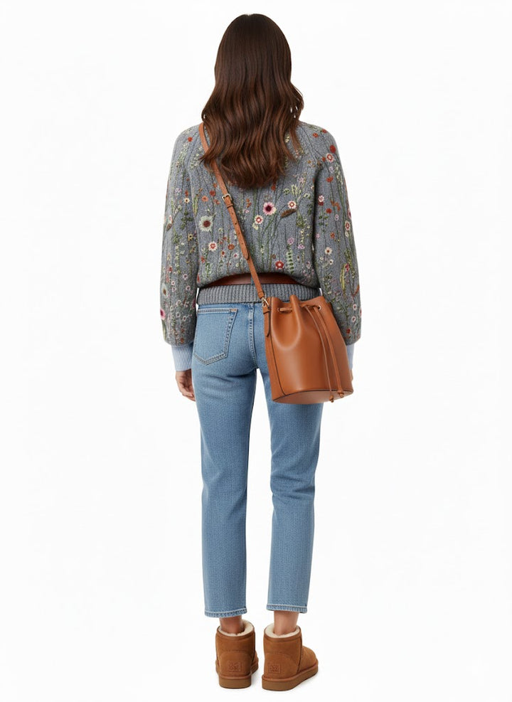 Abigail - Klasszikus Vintage Virágmintás Pulóver