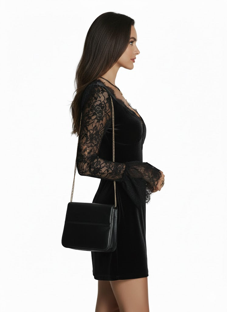 Orinthia – Bársonyos mini ruha csipkével