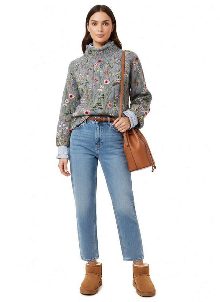 Abigail - Klasszikus Vintage Virágmintás Pulóver