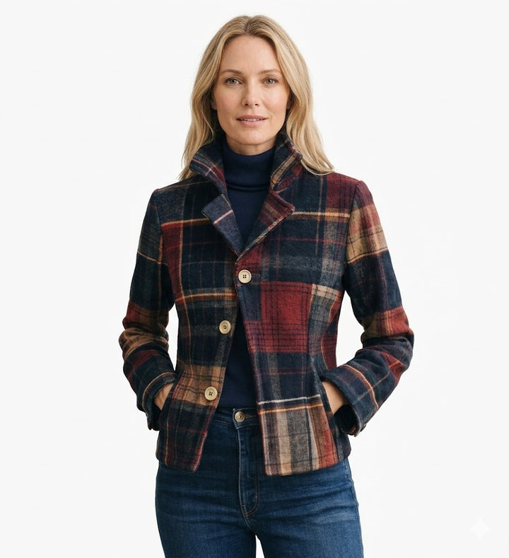 Natalie – Kockás átmeneti kabát gallérral