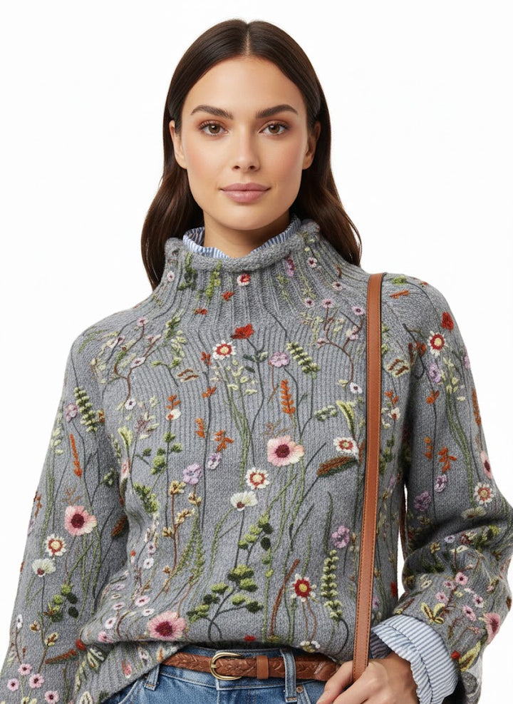 Abigail - Klasszikus Vintage Virágmintás Pulóver