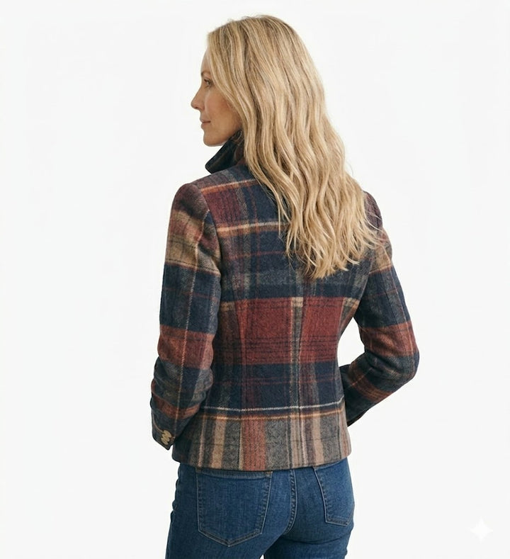 Natalie – Kockás átmeneti kabát gallérral